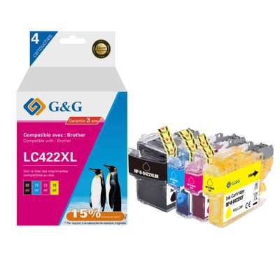 6942383144343-Cartouche compatible Brother LC422XL - Pack de 4 - noir, cyan, magenta, jaune - G&G--0